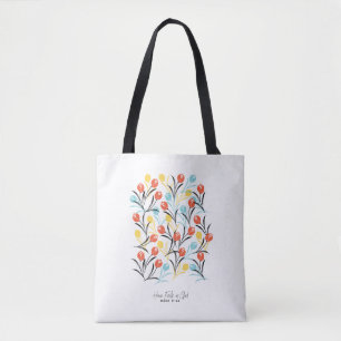 Vibrant Tulip Pattern Floral Design on White Tote Bag