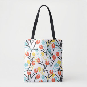 Vibrant Tulip Pattern Floral Design on White Tote Bag