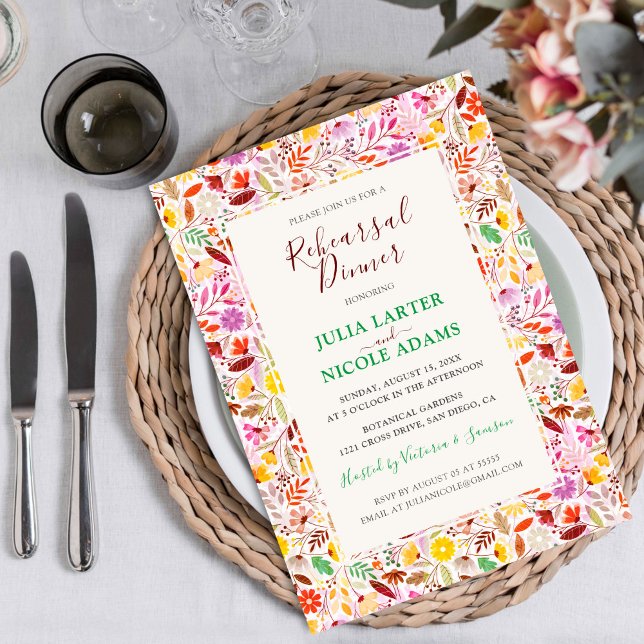 Vibrant Tulip Summer Flowers Rehearsal Dinner Invitation (Creator Uploaded)