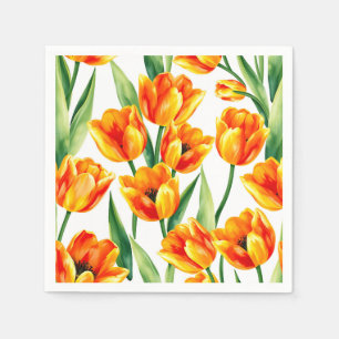 Vibrant Tulips Watercolor Pattern in Bright Yellow Napkin