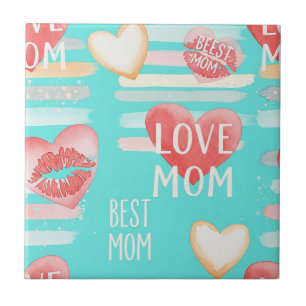 Vibrant Turquoise MOM Appreciation Pop Pattern Ceramic Tile