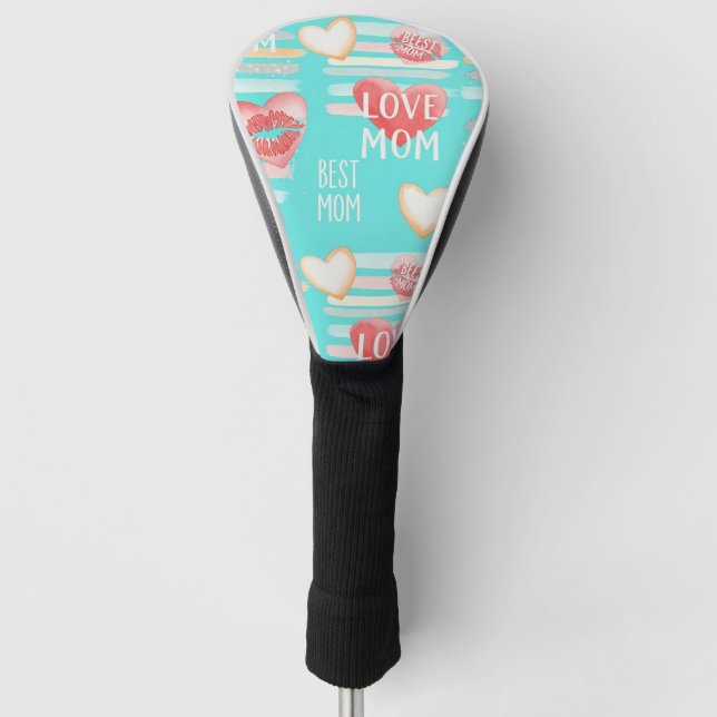 Vibrant Turquoise MOM Appreciation Pop Pattern Golf Head Cover (Front)