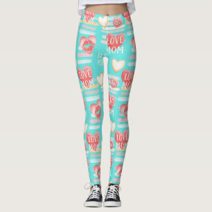 Vibrant Turquoise MOM Appreciation Pop Pattern Leggings