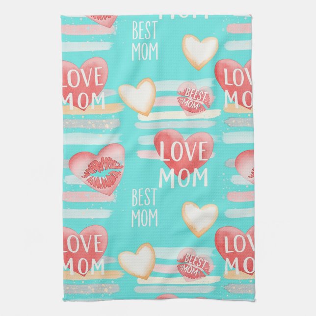 Vibrant Turquoise MOM Appreciation Pop Pattern Tea Towel (Vertical)
