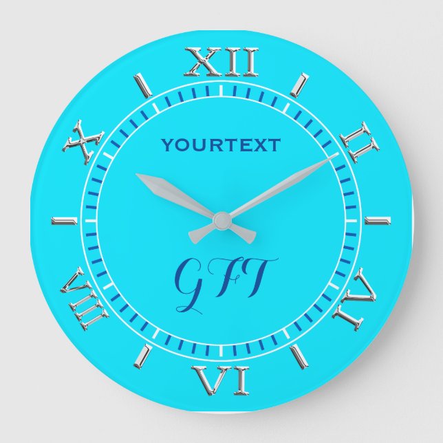 Vibrant Turquoise Sky Blue Colour Personalise This Large Clock (Front)