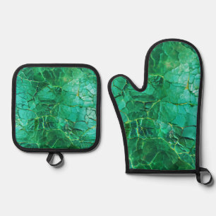 Vibrant Turquoise Textured Pattern Oven Mitt & Pot Holder Set