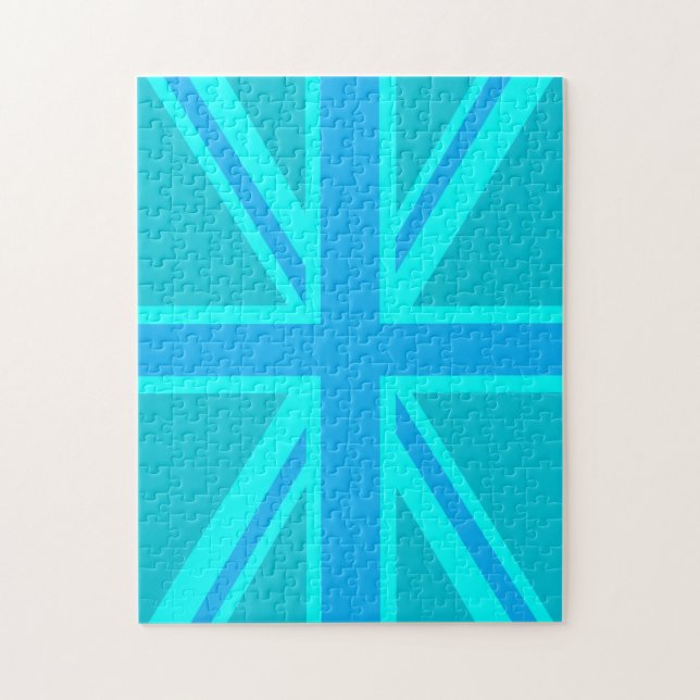 Vibrant Turquoise Union Jack British Flag Jigsaw Puzzle (Vertical)