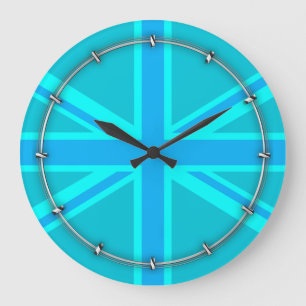 Vibrant Turquoise Union Jack British Flag Large Clock