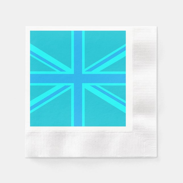 Vibrant Turquoise Union Jack British Flag Napkin (Front)
