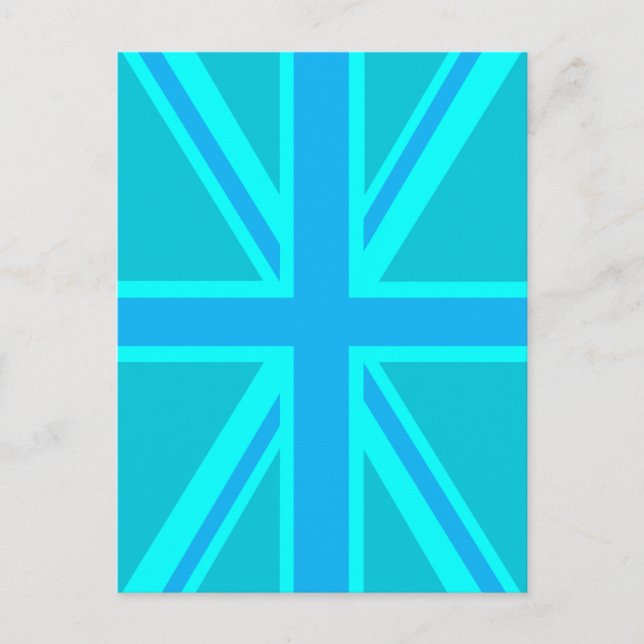 Vibrant Turquoise Union Jack British Flag Postcard (Front)