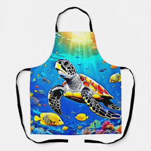 Vibrant Turtle Reef Life Apron