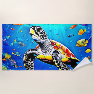 Vibrant Turtle Reef Life Beach Towel