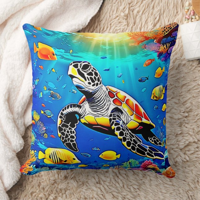 Vibrant Turtle Reef Life Cushion (Blanket)