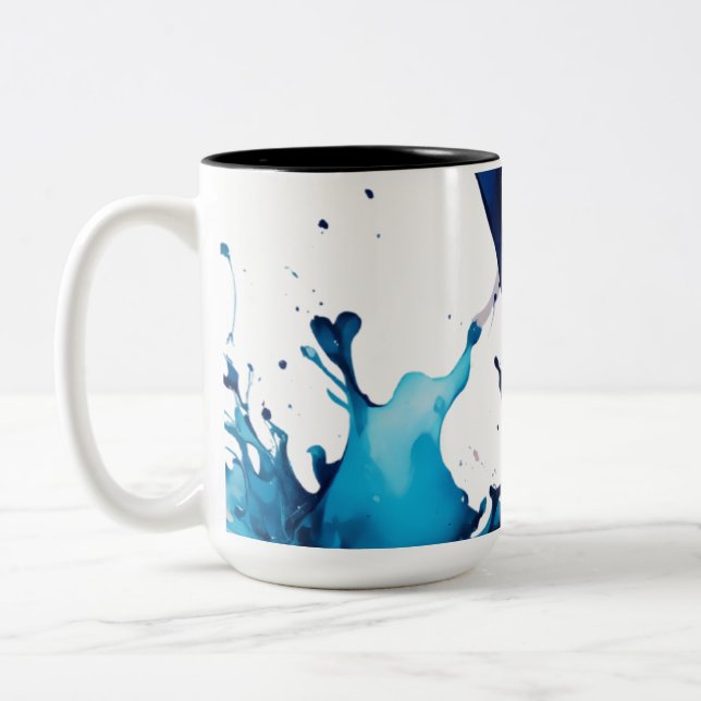 Vibrant Two-Tone Mug-Abstract Colour Splash Design Coffee Mug (Left)