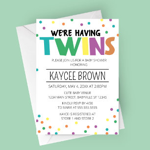 Vibrant Typography We're Having Twins Baby Shower Invitation