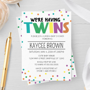 Vibrant Typography We're Having Twins Baby Shower Invitation