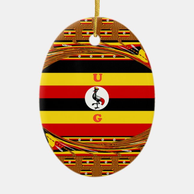 Vibrant Uganda Flag-Inspired Art Ceramic Tree Decoration (Front)