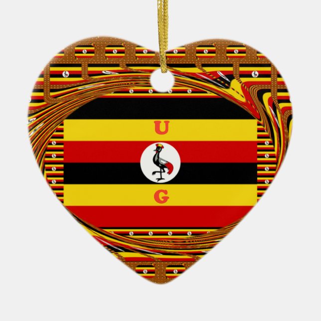 Vibrant Uganda Flag-Inspired Art Ceramic Tree Decoration (Front)