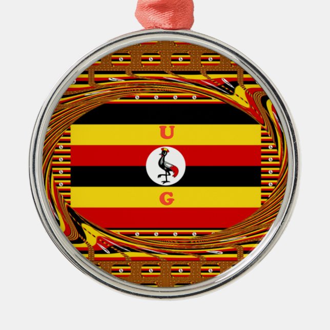 Vibrant Uganda Flag-Inspired Art Metal Ornament (Front)
