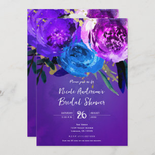 Vibrant Ultra Violet Purple Floral Fantasy Bridal Invitation