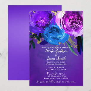 Vibrant Ultra Violet Purple Floral Fantasy Wedding Invitation