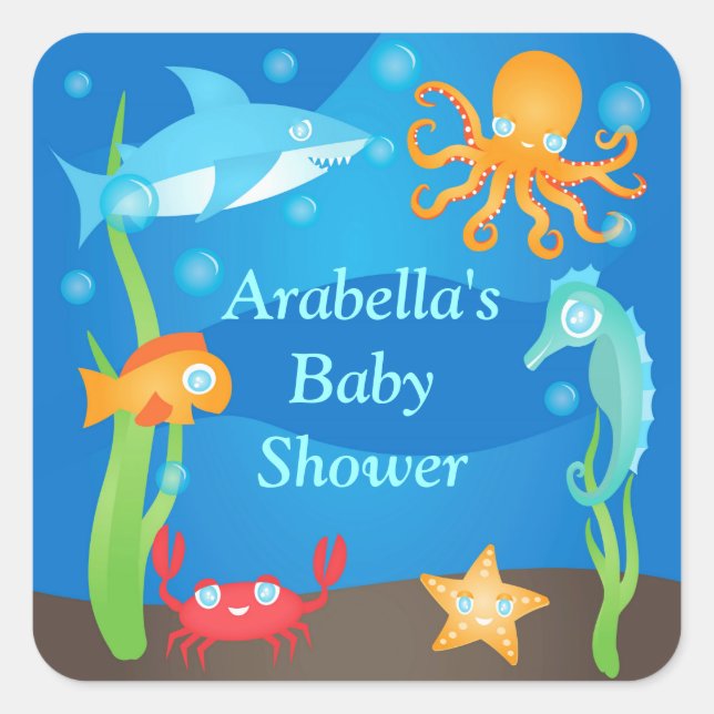 Vibrant Under the Sea Baby Shower Stickers (Front)