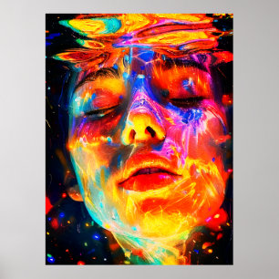 Vibrant Underwater Female Portrait Oil Painting Poster