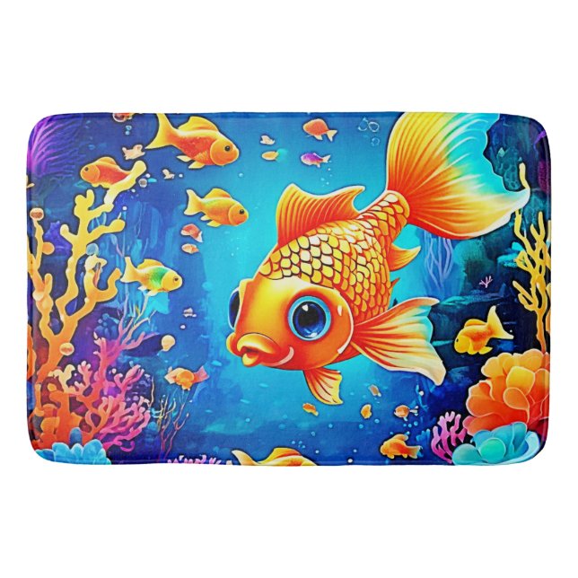Vibrant Underwater Fish World Design Bath Mat (Front)