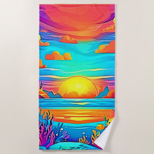 Vibrant Underwater Sunset Artwork Beach Towel