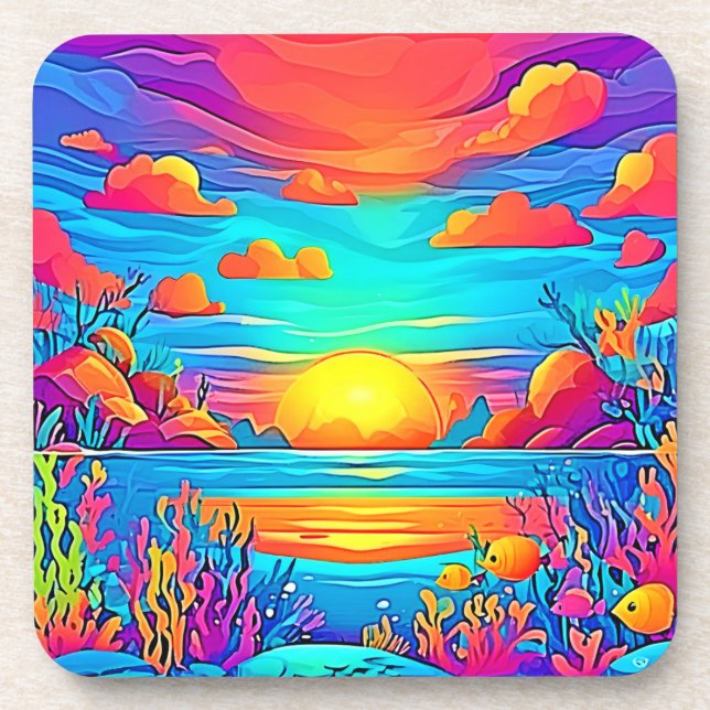 Vibrant Underwater Sunset Artwork Coaster (Front)
