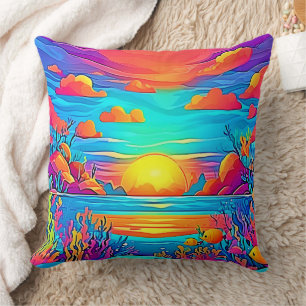 Vibrant Underwater Sunset Artwork Cushion
