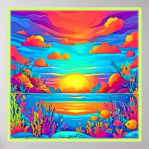 Vibrant Underwater Sunset Artwork Poster