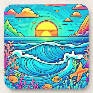 Vibrant Underwater Sunset Coaster