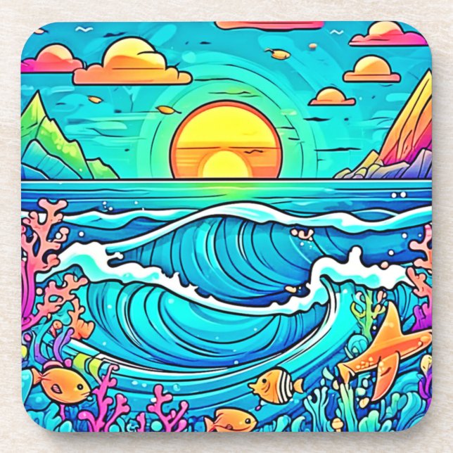 Vibrant Underwater Sunset Coaster (Front)