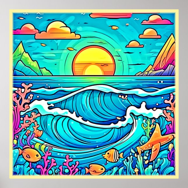 Vibrant Underwater Sunset Poster (Front)