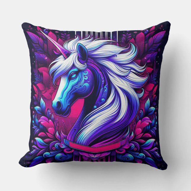 Vibrant Unicorn With Floral Elements Cushion (Front)