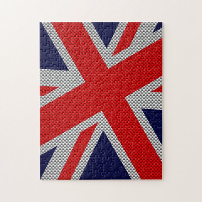 Vibrant Union Jack on Carbon Fiber Style Print Jigsaw Puzzle (Vertical)