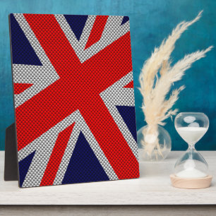 Vibrant Union Jack on Carbon Fibre Style Print Plaque