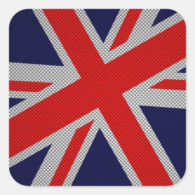 Vibrant Union Jack on Carbon Fibre Style Print Square Sticker (Front)