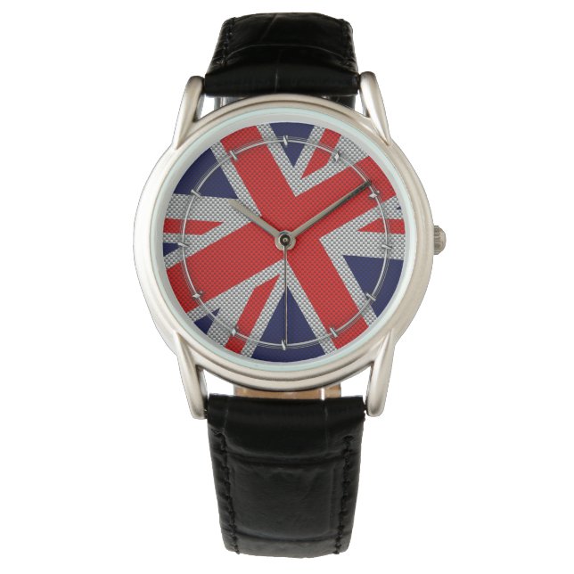 Vibrant Union Jack on Carbon Fibre Style Print Watch (Front)