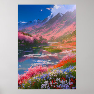 Vibrant Valley with a Tranquil River Poster