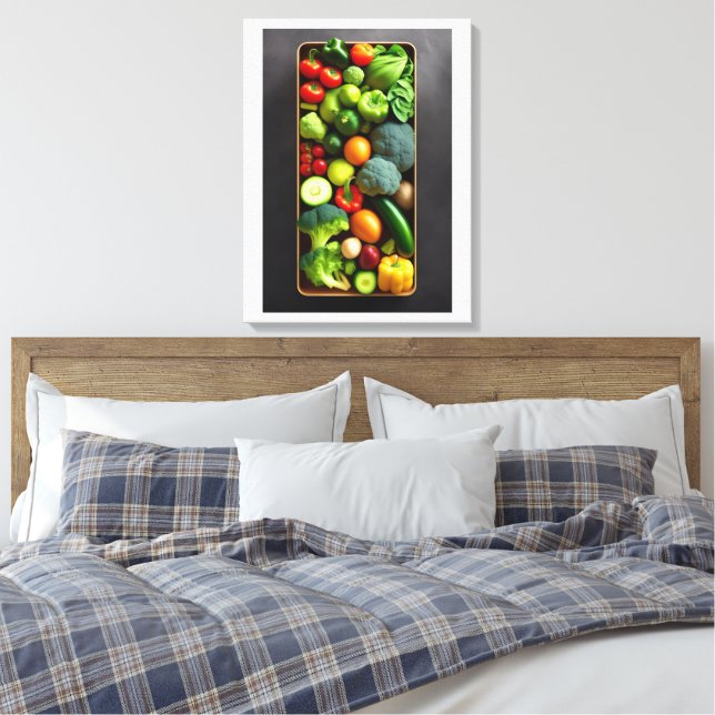 Vibrant Vegetable Art Stretched Canvas Print (Insitu(Bedroom))