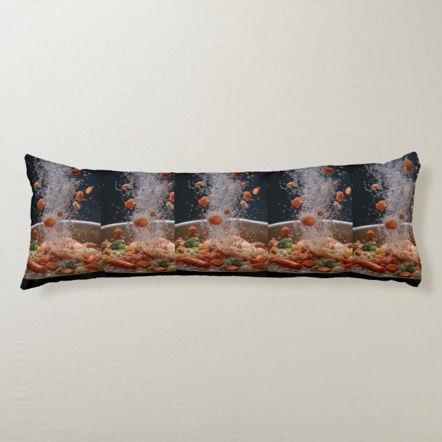 Vibrant Veggie Explosion Art – Dynamic Boiling Pot Body Cushion (Front)