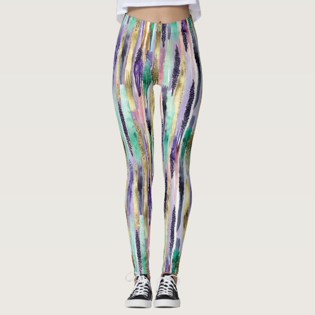 Vibrant Vertical Brushstroke Pattern (1) Leggings (Front)