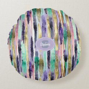 Vibrant Vertical Brushstroke Pattern (1) Round Cushion