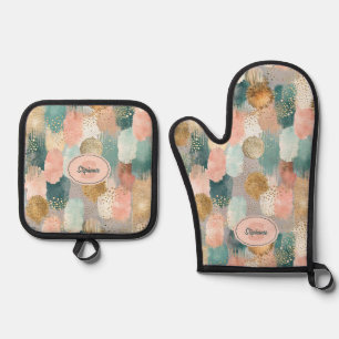 Vibrant Vertical Brushstroke Pattern (2) Oven Mitt & Pot Holder Set