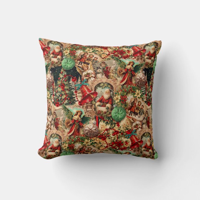 Vibrant Victorian Christmas Collage Cushion (Front)