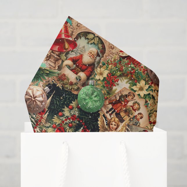 Vibrant Victorian Christmas Collage Tissue Paper (Gift Bag)