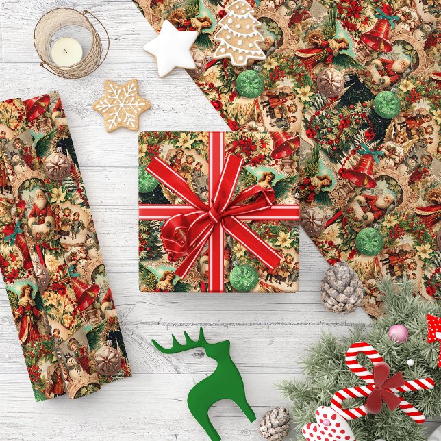 Vibrant Victorian Christmas Collage Wrapping Paper (Creator Uploaded)