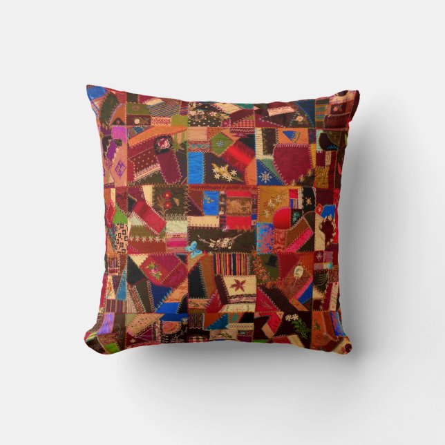 Vibrant Vintage Crazy Quilt Cushion (Front)
